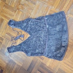 NYE '24 fashion Slate Grey Embellished Beaded Backless Halter Top Holiday Formal